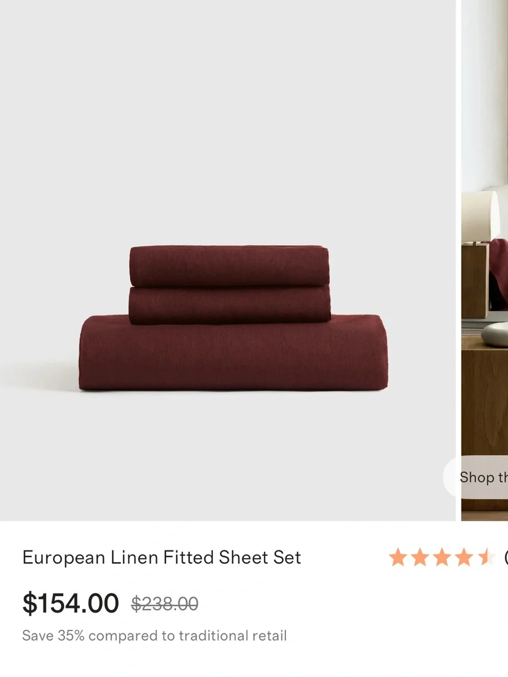 Quince European Linen Fitted Sheet Set- cal king- burgundy